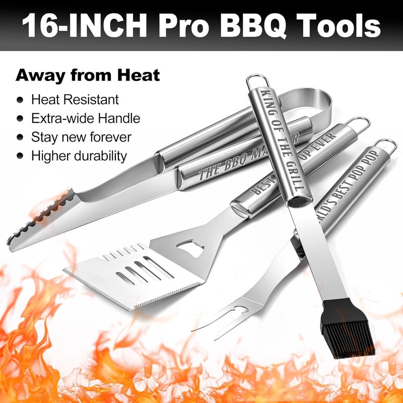 LEWARAN Pop Pop Gifts from Grandkids, Gifts for Poppop Grandparents Day, Grilling Accessories, Heavy Duty Stainless Steel Grill Set BBQ Grill Tools for Outdoor Grill with Aluminum Case, Grill Utensils Set - Image 2